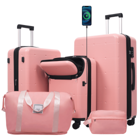 Hardside Luggage Set 5 Piece with Bags,20IN Half-opening Carry on Luggage with USB Port