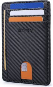 Slim Minimalist Front Pocket RFID Blocking Leather Wallets for Men and Women - Carbon Fiber Black
