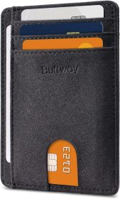Slim Front Pocket RFID Blocking Leather Wallets for Men and Women - At Sahara Carbon Black