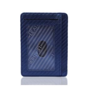New Fashion Pu Leather Carbon Fiber Wallet Mini Slim Wallets Business Men Credit Card ID Holder with RFID Anti-chief Purse (Option: Blue)