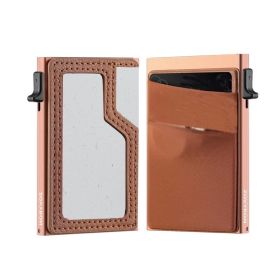 Slim Minimalist Wallet With ID Window,Pop Up Card Holder With Money Pocket Smart Wallet For Men RFID Blocking Metal Card Case (Option: Brown)