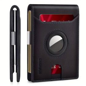 Airtag Wallet Men, Minimalist Front Pocket Wallets With Aritag Holder, Genuine Leather Bifold Slim Wallet, RFID Blocking Wallet For Men Up To 11c (Option: Black)