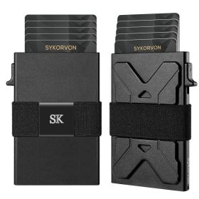 Minimalist Card Holder Wallet For Men, Aluminum Slim Metal Wallet With Money Band, RFID Blocking Up Wallet, Holds 12Cards Plus Cash (Option: SYCA21Black)