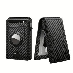 Men's Carbon Fiber RFID Blocking Bi-Fold Wallet With Pop-Up Aluminum Card Slot And AirTag Slot - Minimalist Black Credit Card Holder (Option: CarbonBlack)