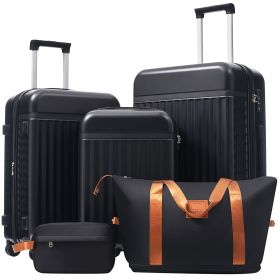 Luggage Set 5 Piece, Hardside Carry on Suitcase , Expandable Luggage with Travel Bags Spinner Wheels TSA Lock (Color: as Pic)