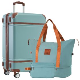 Hardshell Luggage Sets with Bags Lightweight Suitcase Double Spinner Wheels with TSA Lock ,Single Vintage Luggage 28 IN,Green (Color: as Pic)