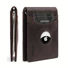 Mens Wallet Genuine Leather Slim Bifold Wallet With Airtag Holder, RFID Blocking, Front Pocket Wallet With Money Clip,ID Window Credit Card Holde (Option: Coffee)