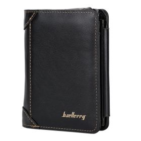 1Pc Men Leather Wallet ID Card Holder Purse Trifold Clutch Money Zipper With ID Window 14 Credit Card 1 ID Card (Option: Black)